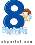 Vector of a Smiling Cartoon School Boy with 8 Milk Cartons Beside the Number Eight by BNP Design Studio