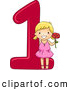 Vector of a Smiling Cartoon School Girl Holding 1 Flower Beside the Number One by BNP Design Studio