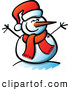 Vector of a Smiling Cartoon Snowman with Open Twig Arms, Santa Hat, and Scarf by Zooco