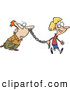 Vector of a Smiling Cartoon Woman Walking Her Man with a Metal Chain Attached to His Nose by Toonaday