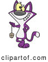 Vector of a Smiling Purple Cartoon Cat Swinging a Computer Mouse by Toonaday