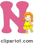 Vector of a Smiling Young Girl Beside Alphabet Letter N by BNP Design Studio
