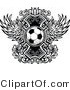 Vector of a Soccer Ball over Ornate Wings Icon - Black and White Version by Chromaco