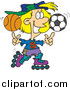 Vector of a Sporty Girl Roller Blading with a Basketball and Soccer Ball by Toonaday