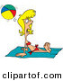 Vector of a Startled Cartoon Girl Getting Hit by a Beach Ball While Laying on a Towel Sun Bathing by Toonaday