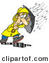 Vector of a Stressed Cartoon Man Walking Through a Nasty Rain Storm with an Umbrella by Toonaday