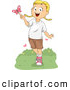 Vector of a Summer Girl Playing with a Pink Butterfly by BNP Design Studio
