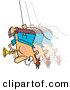 Vector of a Talented Cartoon Man Swinging Upside down and Blowing a Horn by Toonaday