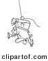 Vector of a Talented Cartoon Man Swinging Upside down While Playing Horn - Coloring Page Outline by Toonaday