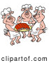 Vector of a Three Happy Cartoon Chef Pigs Serving Platter Full of Fresh BBQ Pork Ribs by LaffToon