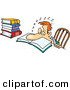 Vector of a Tired Cartoon Student Sleeping over School Book by Toonaday