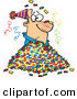 Vector of a Unhappy Cartoon Man in a Pile of Party Confetti by Toonaday