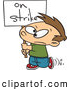 Vector of a Upset Cartoon Boy Walking Around with an 'On Strike' Sign by Toonaday