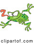Vector of a Wacky Green Cartoon Frog Jumping Forward with Tongue out by Toonaday