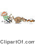 Vector of a Weak Man Struggling to Stop His Aggressive Dog from Catching a Squirrel During a Chase by Gnurf