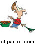 Vector of a Whistling Cartoon Man Raking Autumn Leaves by Toonaday