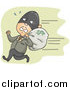 Vector of a White Male Robber Running Away with a Money Bag by BNP Design Studio