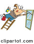 Vector of a White Male Window Cleaner Leaning Far over a Ladder by Toonaday