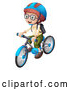 Vector of a White School Kid Wearing a Helmet and Riding a Bicycle by Graphics RF