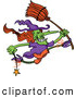 Vector of a Wicked Cartoon Witch Jumping with a Wand and Broom Stick by Zooco