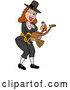 Vector of a Winking Cartoon Pilgrim Girl Holding a Happy Turkey Bird by LaffToon