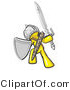 Vector of a Yellow Knight with Shield and Sword Standing in Battle Mode by Leo Blanchette