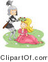 Vector of a Young Cartoon Knight Giving Princess a Flower Crown Gift by BNP Design Studio