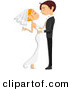 Vector of a Young Cartoon Wedding Couple Embracing and Preparing to Kiss by BNP Design Studio