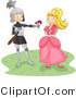 Vector of a Young Happy Knight Giving Princess Flowers by BNP Design Studio