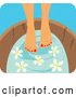 Vector of a Young Woman Soaking Her Feet in a Tub with Flowers by Monica