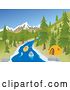 Vector of Active Young Couple Rafting down a River past a Tent at a Camp Site with Mountains in the Background by Rasmussen Images