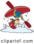 Vector of an Airborne Cartoon Female Kayaker Flipping Above White Water Waves by Toonaday