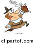 Vector of an Excited Cartoon Pilgrim Man Running with a Hot Turkey on a Serving Tray by Toonaday