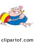 Vector of an Obese Cartoon Woman Running with a Beach Ball While Wearing a One Piece Swimsuit by Toonaday
