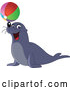 Vector of and Entertaining Sea Lion Balancing a Colorful Beach Ball on His Nose by Yayayoyo