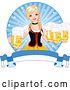 Vector of Beautiful Blond Oktoberfest Bar Maiden with Beer over a Banner by Pushkin