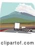 Vector of Big Rig Truck Driving in the Slow Lane Behind Other Trucks Through the Mountain Pass on the Highway by David Rey