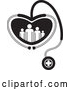 Vector of Black and White Medical Stethoscope Forming a Heart Around a Family by Lal Perera
