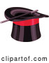 Vector of Black Top Hat with a Red Band and Magic Wand by Pushkin