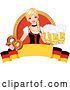 Vector of Blond Bar Maiden with Beer and a Soft Pretzel over a German Banner by Pushkin