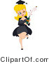 Vector of Blond Graduation Pinup Girl Popping Cork off of Wine Bottle While Winking and Grinning - Cartoon Styled by BNP Design Studio