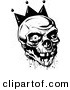 Vector of Bloody Joker Skull Wearing King's Crown - Black and White Line Art by Lawrence Christmas Illustration