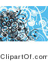 Vector of Blue Floral Vines Grunge Background Design with Black Circles by KJ Pargeter