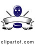Vector of Blue Hockey Puck over Crossed Sticks a Blank Banner and Mask by Vector Tradition SM