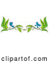 Vector of Border of Green Leaves and Blue Butterflies by