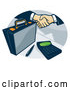Vector of Briefcase and Business Handshake with a Calculator in an Oval by Patrimonio