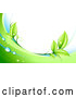 Vector of Bright Green Leaves, Dew and Green and White Waves Bordering a White Background by Beboy