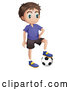 Vector of Brunette Boy Resting a Foot on a Soccer Ball by