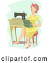 Vector of Brunette White Lady Sitting with a Box by a Vintage Sewing Machine by BNP Design Studio