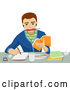 Vector of Brunette White Male Student Eating, Writing, Listenting to Music and Studying by BNP Design Studio